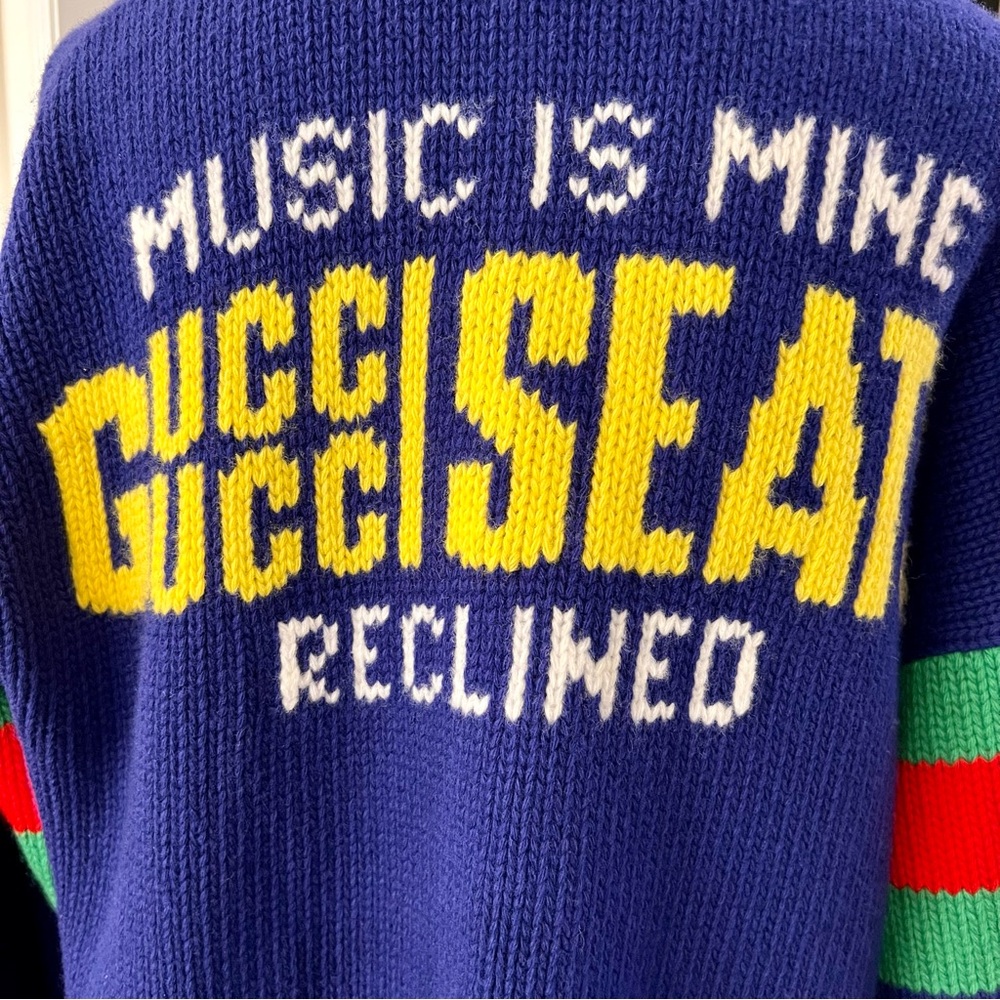 Gucci 100th Anniversary Navy Cardigan with Red and Green Accents - Picture 8 of 11